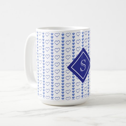 Country Heart Stripes Muster Monogramm Kaffeetasse (Vorderseite Links)