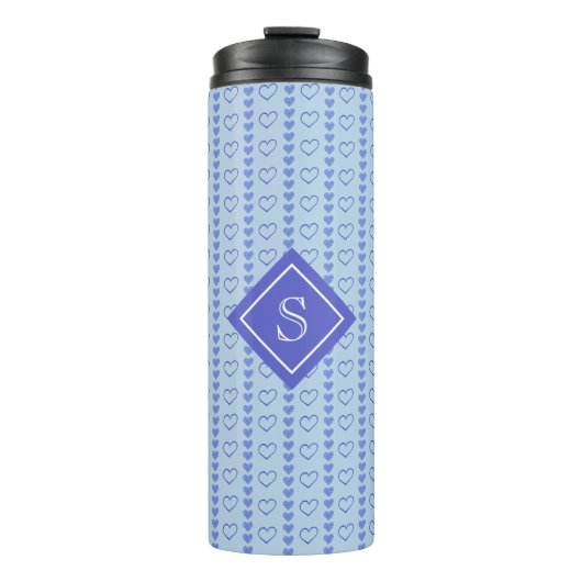 Country Heart Stripes Muster Monogramm Thermosbecher (Vorderseite)
