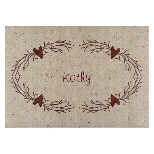 Country Hearts and Pip Berry Glass Cutting Board Schneidebrett (Vorderseite)