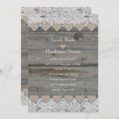 Country Hearts Lace Wood Hochzeit Einladung (Vorne/Hinten)