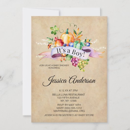 Country Herbst Lights Boy Baby Dusche Einladung (Vorderseite)