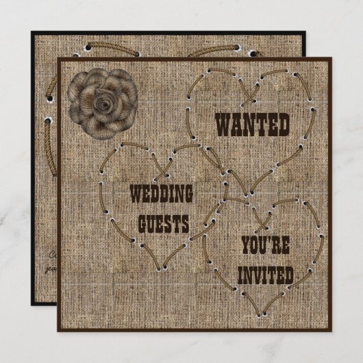 Country Hessian Burlap Wedding Einladung (Vorne/Hinten)