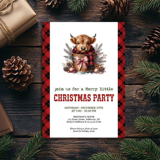 Country highland cow Christmas party invitation Einladung