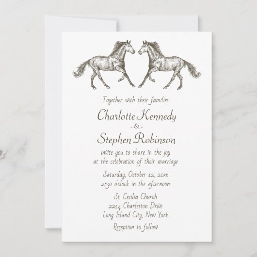 Country Horse Brown White Western Hochzeit Einladung (Vorderseite)