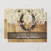Country Horseshoe Lace Wedding Save the Date Ankündigungspostkarte (Vorne/Hinten)