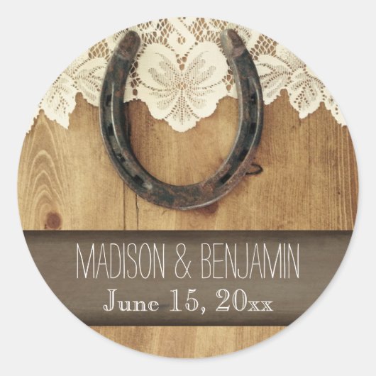 Country Horseshoe Lace Wedding Sticker Siegel Labe (Vorderseite)