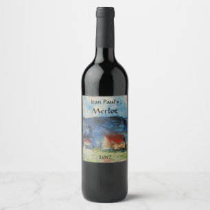 Country House Landschaft Roter Wein Label Weinetikett