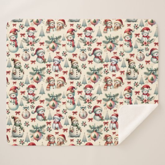 Country Hütte Christmas Snowman Sherpadecke (Vorderseite (Horizontal))