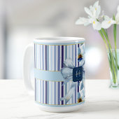 Country Hütte Monogram Blue White Floral Bow Kaffeetasse