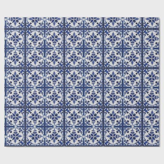 Country Hütte Style - Granny's Blue Kitchen Tile Geschenkpapier (Flach)
