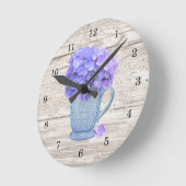 Country Hydrangea Wall Clock Runde Wanduhr (Winkel)