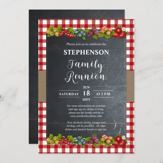 Country Karos Wiedersehen für Obst- und Chalkboard Einladung (Vorne/Hinten)