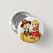 Country Kids on a Hay Bale Button (Vorne & Hinten)