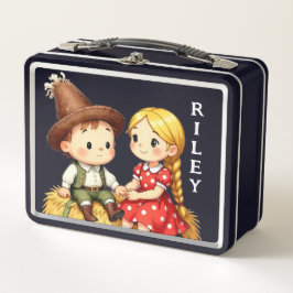 Country Kids on a Hay Bale  Metall Brotdose