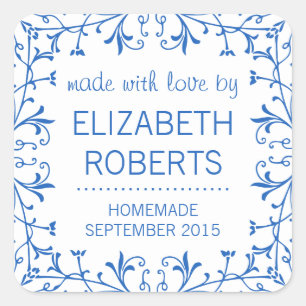 Country Kitchen Blue and White Canning Labels Quadratischer Aufkleber