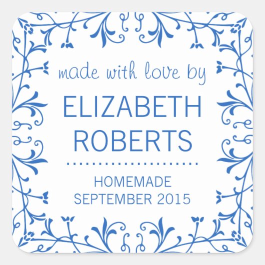 Country Kitchen Blue and White Canning Labels Quadratischer Aufkleber (Vorderseite)