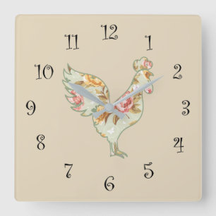 Country Kitchen Clock Rooster Design Quadratische Wanduhr