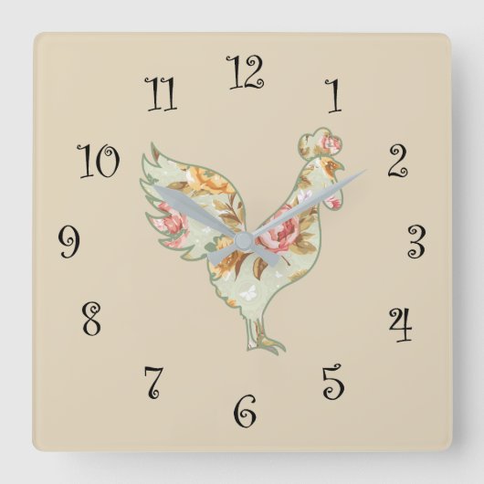 Country Kitchen Clock Rooster Design Quadratische Wanduhr (Vorderseite)