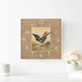 Country Kitchen Rooster Rustic Burlap Farmhouse Quadratische Wanduhr (Zuhause)