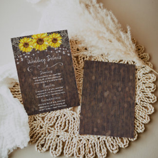 Country Lace and Sunflowers Wedding Details Card Begleitkarte