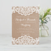 Country Lace Kraft Papier Hochzeitseinladung Einladung (Stehend Vorderseite)