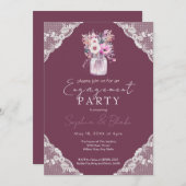 Country Lace Mason Jar Burgundy Engagement Partei Einladung (Vorne/Hinten)