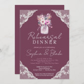 Country Lace Mason Jar Burgundy Probe Dinner Einladung (Vorne/Hinten)