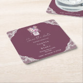 Country Lace Mason Jar Burgundy Save the Date Rechteckiger Pappuntersetzer (angewinkelt)