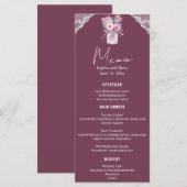 Country Lace Mason Jar Burgundy Wedding Menükarte (Vorne/Hinten)