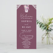 Country Lace Mason Jar Burgundy Wedding Program (Stehend Vorderseite)