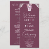 Country Lace Mason Jar Burgundy Wedding Program (Vorne/Hinten)