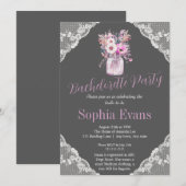 Country Lace Mason Jar Gray Junggeselinnen-Abschie Einladung (Vorne/Hinten)