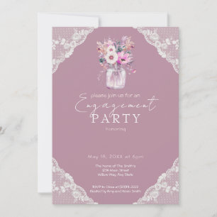 Country Lace Mason Jar Pink Engagement Party Einladung