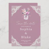 Country Lace Mason Jar Pink Save the Date Einladung (Vorne/Hinten)