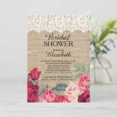 Country Lace Rose Wood Bridal Dusche Einladung (Stehend Vorderseite)