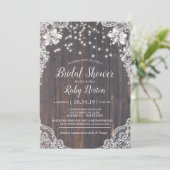 Country Lace & String Lights Chic Brautparty Einladung (Stehend Vorderseite)