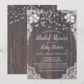 Country Lace & String Lights Chic Brautparty Einladung (Vorne/Hinten)