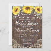 Country Lace Sunflowers Bridal Dusche Einladungen (Vorderseite)