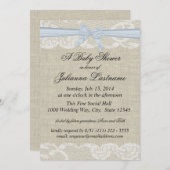 Country Lace und Burlap mit Baby Blue Bow Dusche Einladung (Vorne/Hinten)