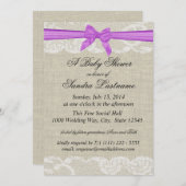 Country Lace und Burlap mit Lila Bow-Dusche Einladung (Vorne/Hinten)