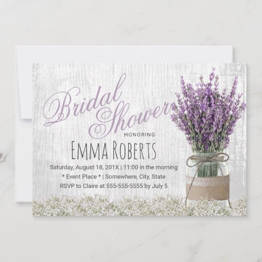 Country Lavender Floral Mason Jar Brautparty Einladung (Vorderseite)