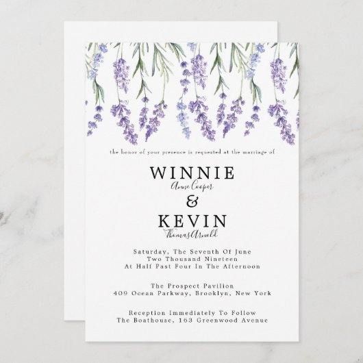 Country Lavender Wedding Einladung (Vorne/Hinten)