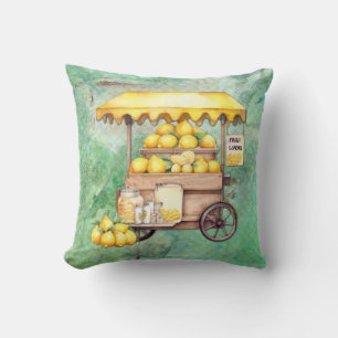Country Lemon Cart Watercolor Kissen