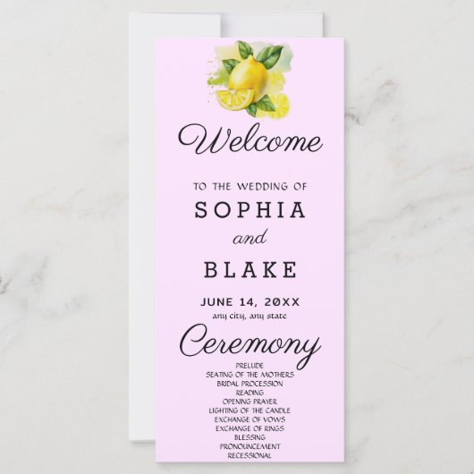 Country Lemon Greenerity Lila Wedding Program (Vorderseite)
