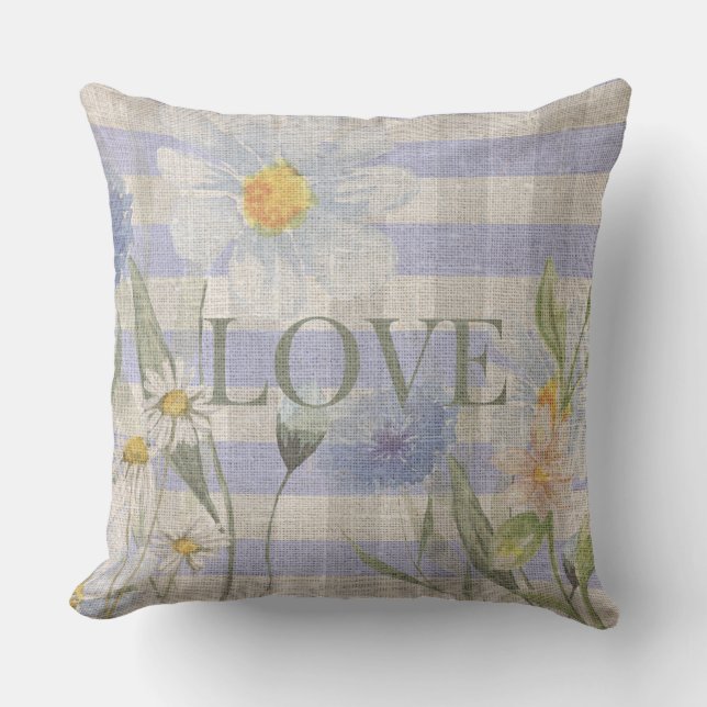 Country Liebe Floral Blue Gingham and Daisies Kissen (Vorderseite)