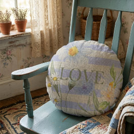 Country Liebe Floral Blue Gingham and Daisies Rundes Kissen