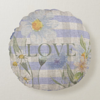 Country Liebe Floral Blue Gingham and Daisies Rundes Kissen