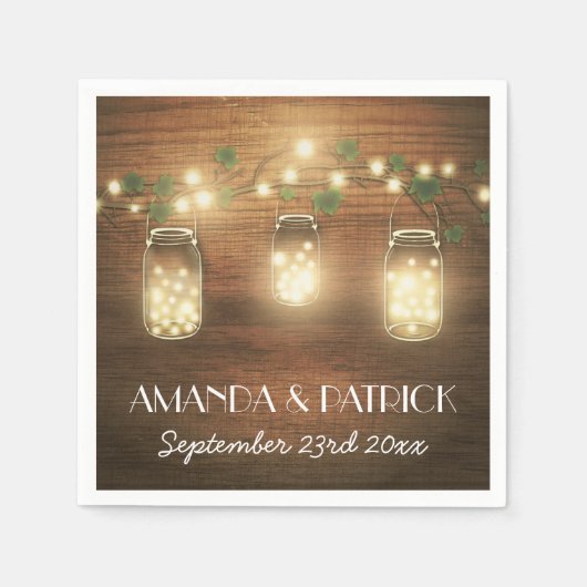 Country Lights Rustic Mason Jar Wedding Napkins Serviette (Vorderseite)