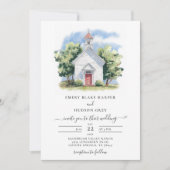 Country Lil White Chapel Wasserfarbe Rustikale Hoc Einladung (Vorderseite)
