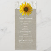 Country Linen Sunflower Lace Hochzeitsprogramm Programm (Rückseite)